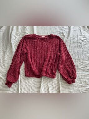 Altar'd State Burgundy Cable Knit Crewneck Sweater